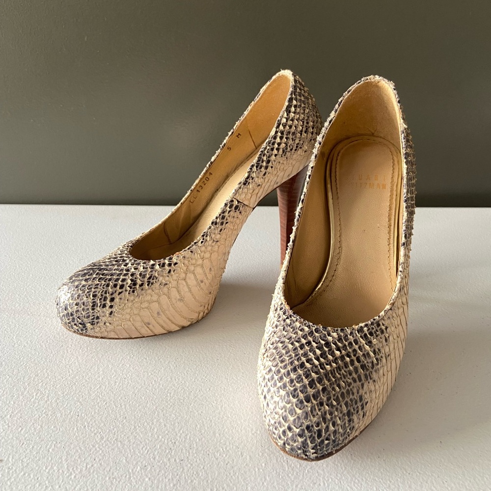 Stuart Weitzman Snakeskin Patterned Platform Heels - Size 5